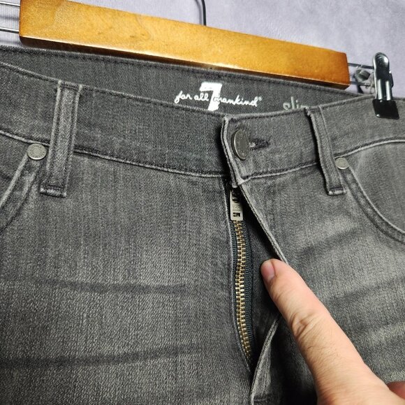 7 For All Mankind Slimmy Jeans Mens 36x34 Slim Fit Stretch Denim Dark Gray Wash - Picture 7 of 14